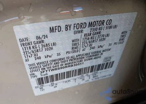 2024 Ford Maverick Lariat z USA, uszkodzony, nr VIN 3FTTW8S90RRB30511